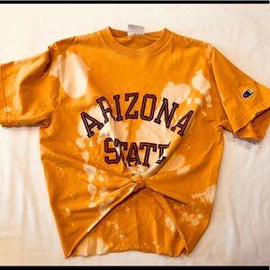 Yellow destroyed Champion crop top.